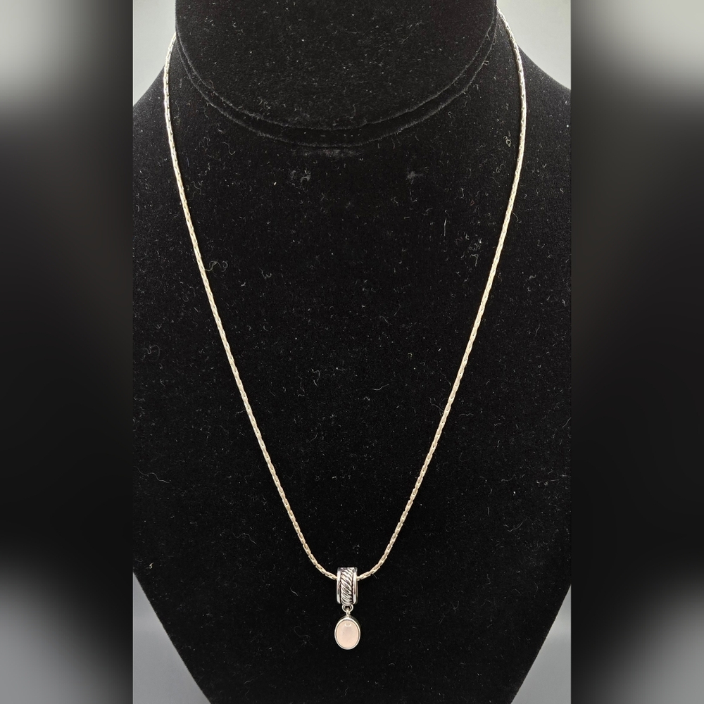 Roman Quartz Pendant on Chain Necklace Silver Tone Signed 17" Long